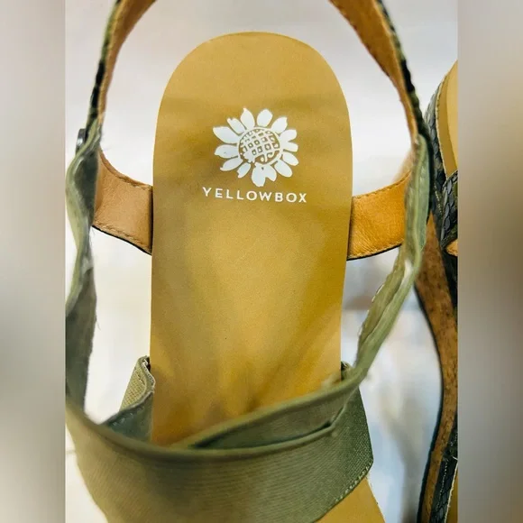 Yellow Box Olive and Snake Skin Wedge Sandals - Picture 3 of 7